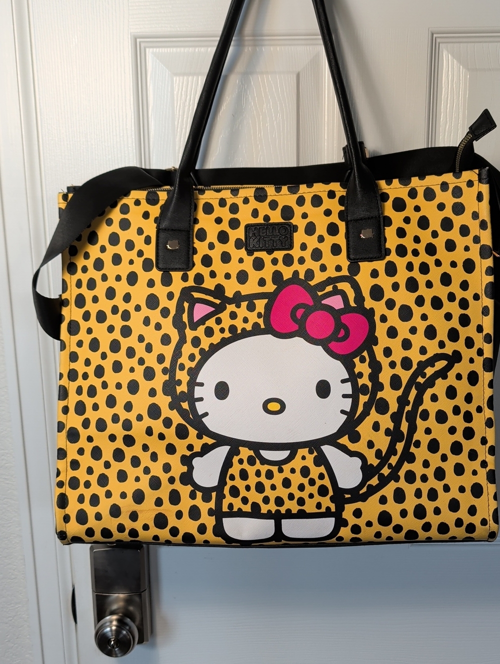 Hello Kitty Yellow Leopard-Print Tote with Pink Bow